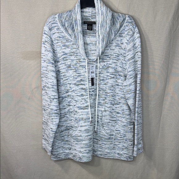 Preswick & Moore Sweater White & Green Cowl Neck w/ Pocket in Size 1X. NWT - Picture 3 of 14